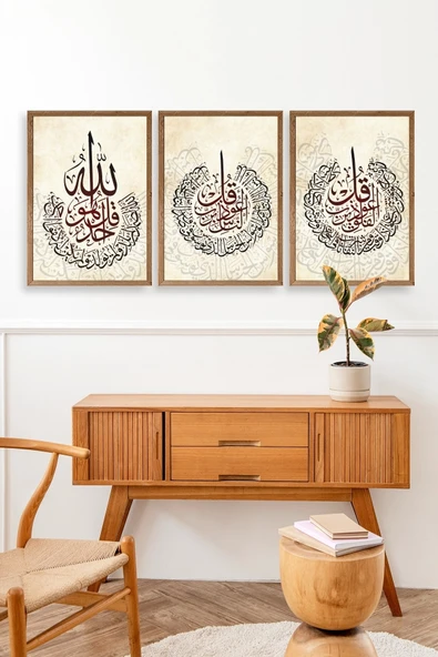 Hat Sanatı Üçlü Ahşap Çerçeveli Tablo 50 x 70 - Resim 3