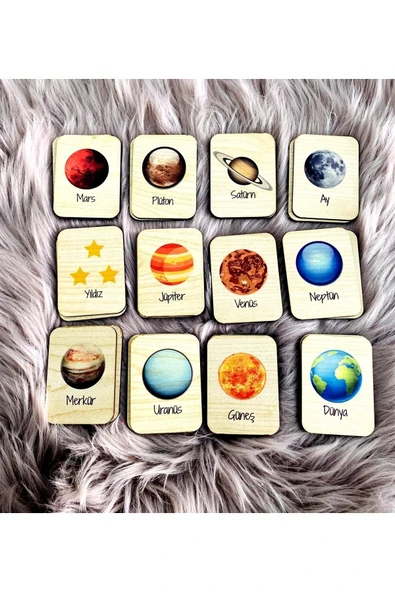 Gezegenler Hafıza Eşleştirme Oyunu Ahşap Eğitici Puzzle Oyuncak ürün görseli 1