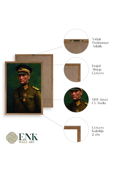 Atatürk Ahşap Çerçeveli Tablo 50 x 70 - Resim 4
