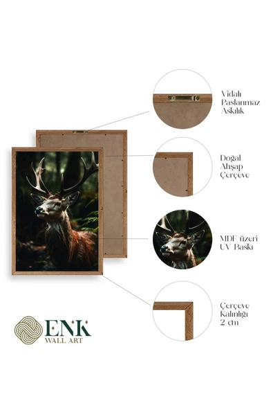 Geyik Ahşap Çerçeveli Tablo 23 x 30 - Resim 4