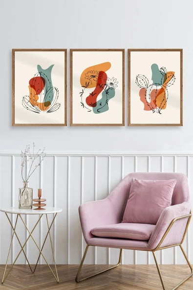 Düşündüren Şekiller Üçlü Ahşap Çerçeveli Tablo 30 x 42 - Resim 2