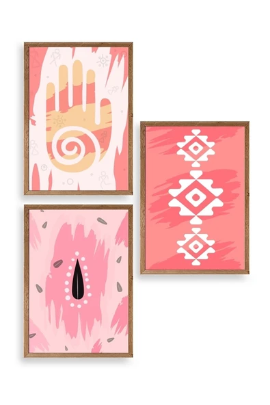 Düşündüren Şekiller Üçlü Ahşap Çerçeveli Tablo 23 x 30 ürün görseli 1