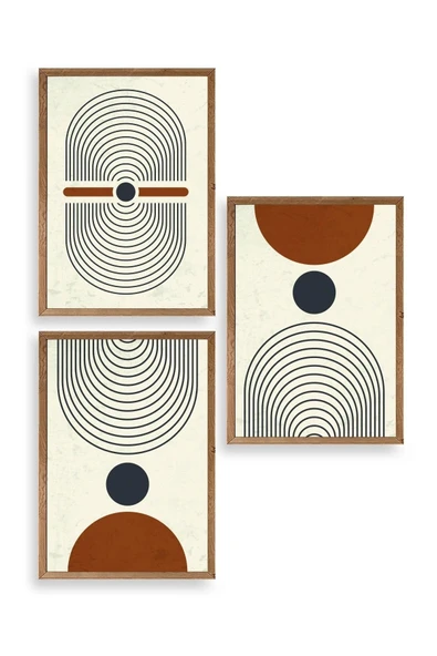 Rahatlatıcı Şekiller Üçlü Ahşap Çerçeveli Tablo 23 x 30 ürün görseli 1