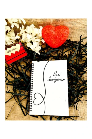 Sevgililer Günü Seni Seviyorum Yazılı Ahşap Defter - Beyaz ürün görseli 1