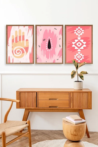 Düşündüren Şekiller Üçlü Ahşap Çerçeveli Tablo 23 x 30 - Resim 3