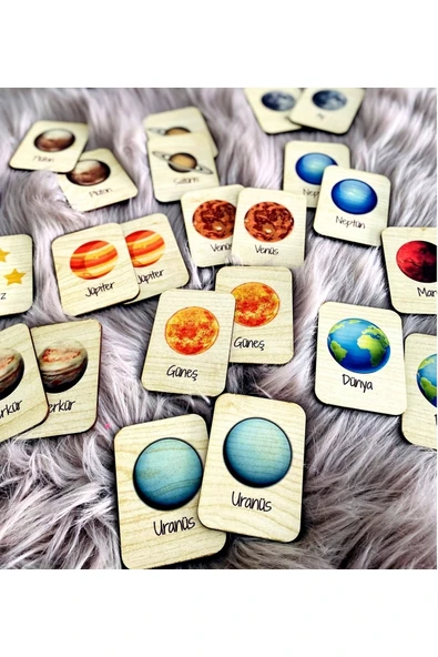 Gezegenler Hafıza Eşleştirme Oyunu Ahşap Eğitici Puzzle Oyuncak - Resim 3