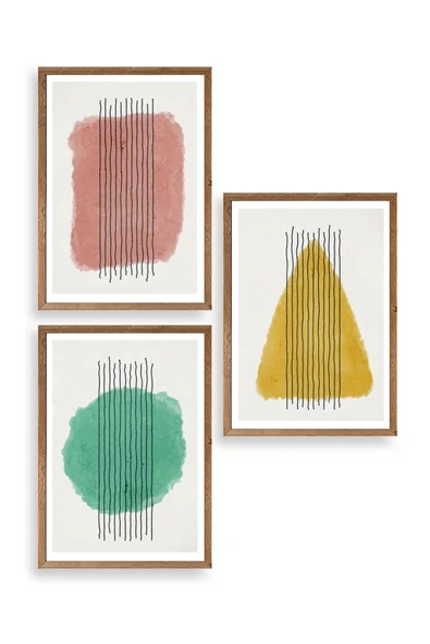 Şekiller Kare Üçgen Üçlü Ahşap Çerçeveli Tablo 30 x 42 ürün görseli 1
