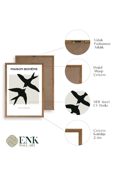 Kuşlar Ahşap Çerçeveli Tablo 23 x 30 - Resim 4