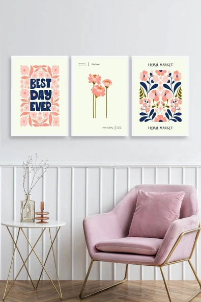 Flower Market Üçlü Ahşap Çerçeveli Tablo 30 x 40 ürün görseli 1