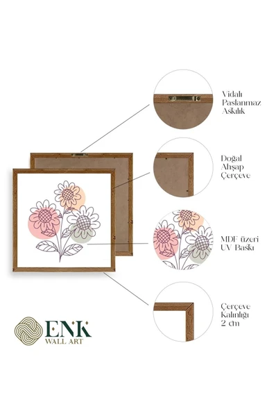 Çiçek Ahşap Çerçeveli Tablo 50 x 50 - Resim 4