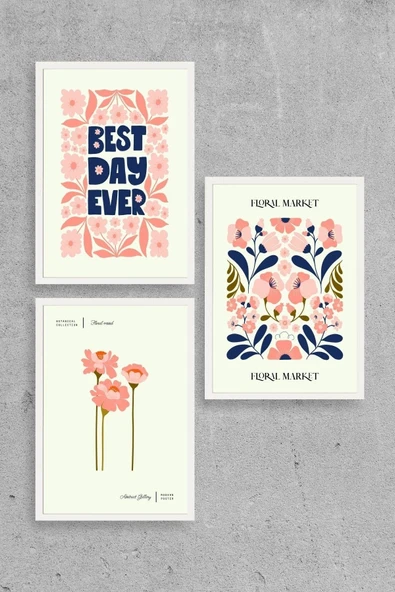 Flower Market Üçlü Ahşap Çerçeveli Tablo 50 x 70 - Resim 2