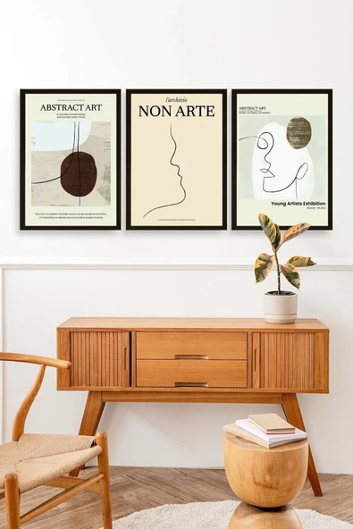 Soyut Sanat Üçlü Ahşap Çerçeveli Tablo 23 x 30 - Resim 3