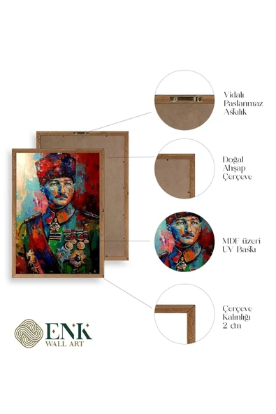 Atatürk Ahşap Çerçeveli Tablo 23 x 30 - Resim 4
