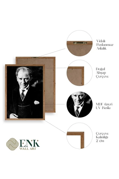 Atatürk Ahşap Çerçeveli Tablo 17 x 23 - Resim 4