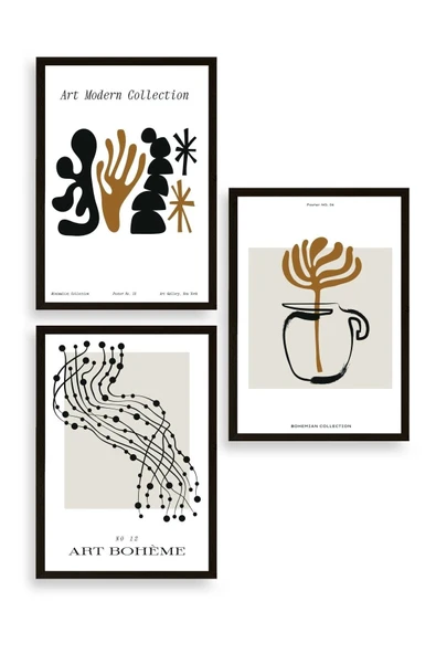 Modern Üçlü Ahşap Çerçeveli Tablo 30 x 40 ürün görseli 1