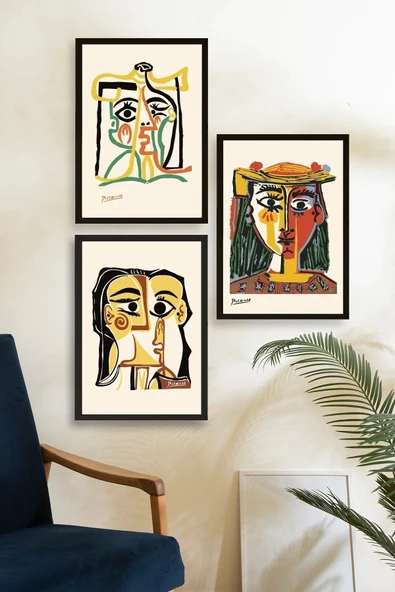 Picasso Üçlü Ahşap Çerçeveli Tablo 50 x 70 - Resim 2
