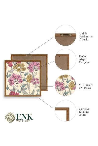 Çiçekler Ahşap Çerçeveli Tablo 42 x 42 - Resim 4