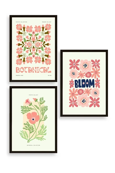 Botanik Üçlü Ahşap Çerçeveli Tablo 23 x 30 ürün görseli 1