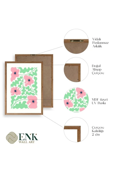 Çiçekler Üçlü Ahşap Çerçeveli Tablo 50 x 70 - Resim 4