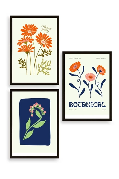 Botanik Üçlü Ahşap Çerçeveli Tablo 50 x 70 ürün görseli 1