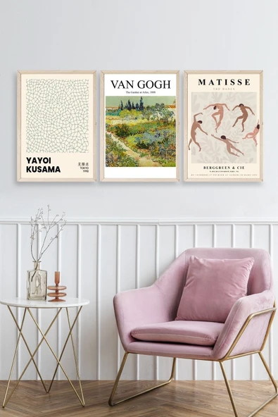 Ünlü Tablolar Üçlü Ahşap Çerçeveli Tablo 30 x 40 - Resim 2