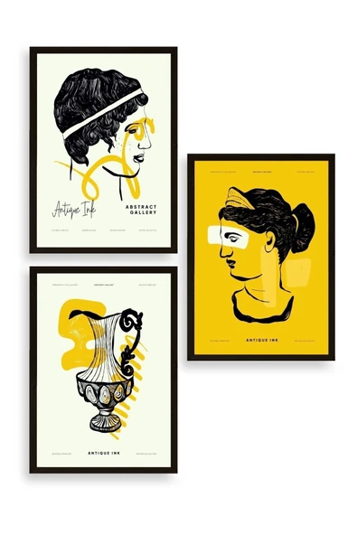 Soyut Üçlü Ahşap Çerçeveli Tablo 23 x 30 ürün görseli 1