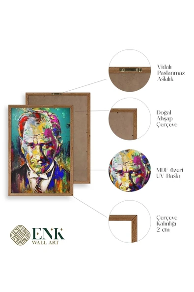 Atatürk Ahşap Çerçeveli Tablo 50 x 70 - Resim 4