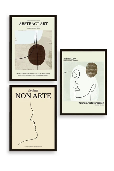 Soyut Sanat Üçlü Ahşap Çerçeveli Tablo 23 x 30 ürün görseli 1