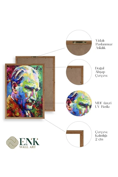Atatürk Ahşap Çerçeveli Tablo 50 x 70 - Resim 4