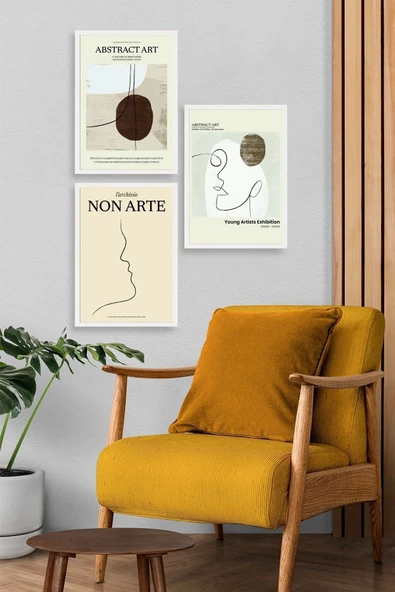 Soyut Sanat Üçlü Ahşap Çerçeveli Tablo 40 x 60 - Resim 3