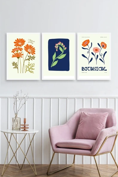 Botanik Üçlü Ahşap Çerçeveli Tablo 40 x 60 ürün görseli 1