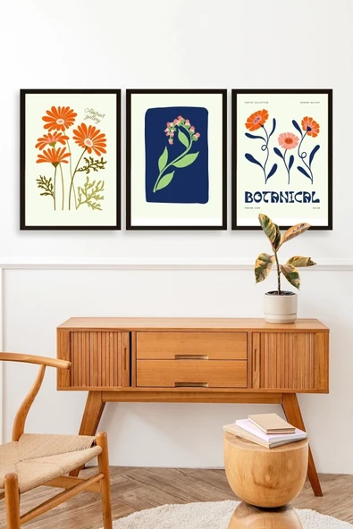 Botanik Üçlü Ahşap Çerçeveli Tablo 50 x 70 - Resim 3