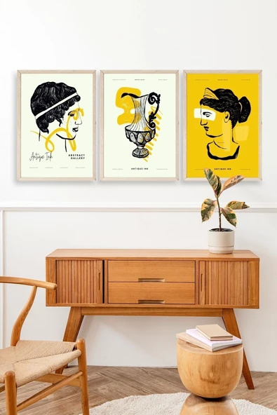 Soyut Üçlü Ahşap Çerçeveli Tablo 30 x 40 - Resim 3