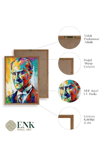 Atatürk Ahşap Çerçeveli Tablo 50 x 70 - Resim 4