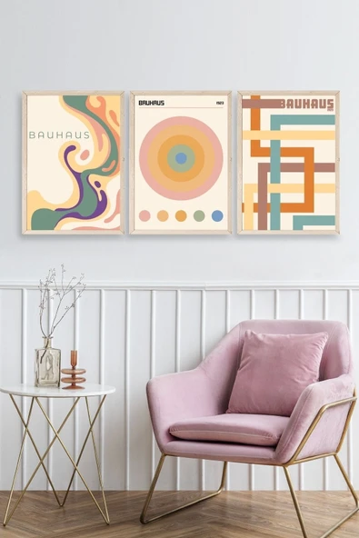 Bauhaus Üçlü Ahşap Çerçeveli Tablo 23 x 30 - Resim 2