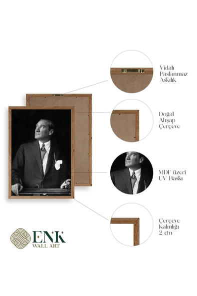 Atatürk Ahşap Çerçeveli Tablo 23 x 30 - Resim 5