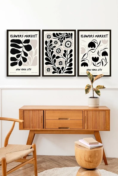 Flower Market Üçlü Ahşap Çerçeveli Tablo 50 x 70 - Resim 3