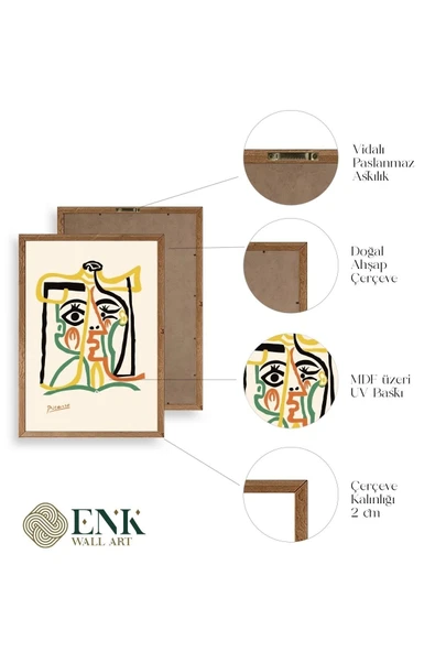 Tete de Femme Ahşap Çerçeveli Tablo 30 x 42 - Resim 4