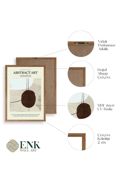 Soyut Sanat Üçlü Ahşap Çerçeveli Tablo 30 x 40 - Resim 4