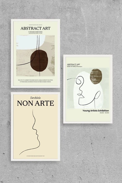 Soyut Sanat Üçlü Ahşap Çerçeveli Tablo 40 x 60 ürün görseli 1