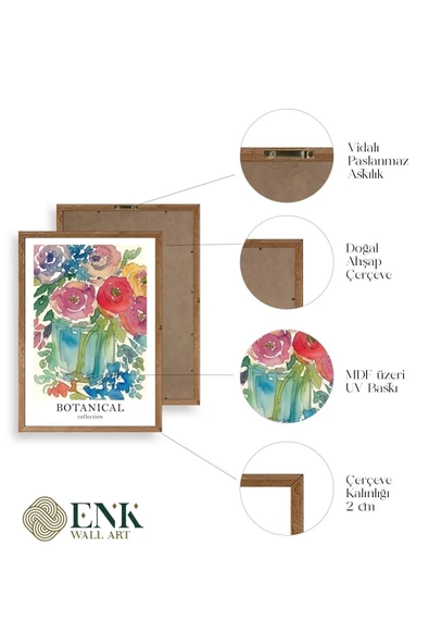 Çiçek Üçlü Ahşap Çerçeveli Tablo 23 x 30 - Resim 4