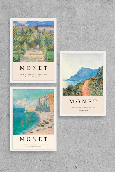 Monet Üçlü Ahşap Çerçeveli Tablo 30 x 40 ürün görseli 1