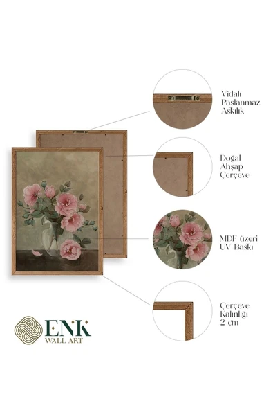 Çiçek Üçlü Ahşap Çerçeveli Tablo 50 x 70 - Resim 5