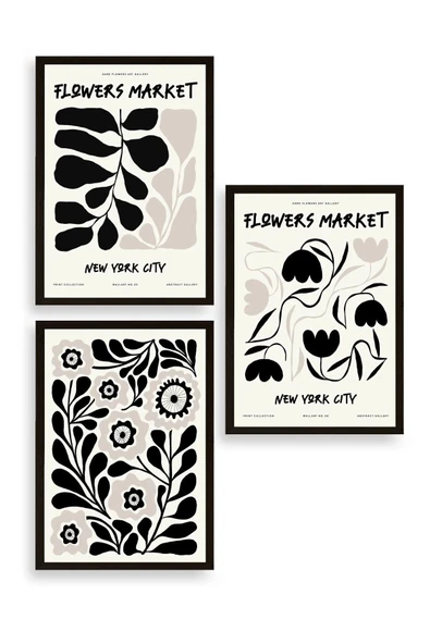 Flower Market Üçlü Ahşap Çerçeveli Tablo 50 x 70 ürün görseli 1