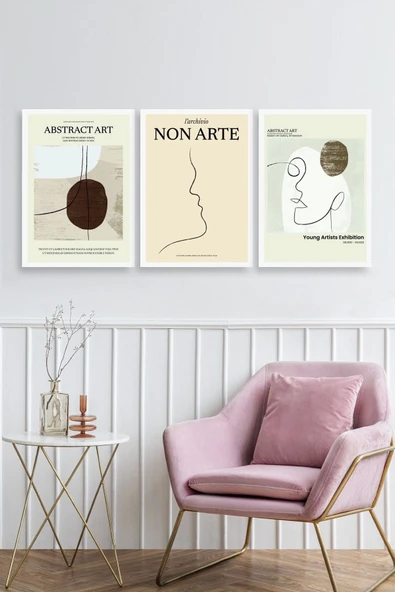 Soyut Sanat Üçlü Ahşap Çerçeveli Tablo 40 x 60 - Resim 2