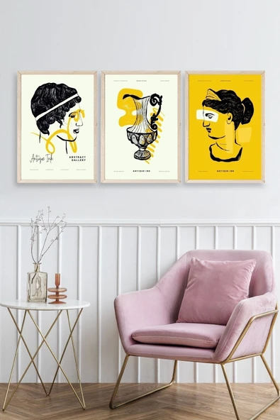 Soyut Üçlü Ahşap Çerçeveli Tablo 40 x 60 - Resim 2