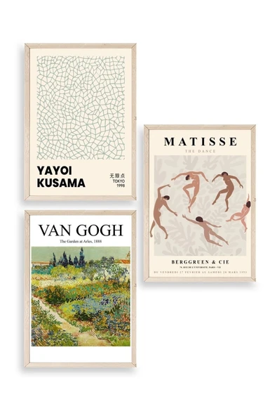 Ünlü Tablolar Üçlü Ahşap Çerçeveli Tablo 30 x 40 ürün görseli 1