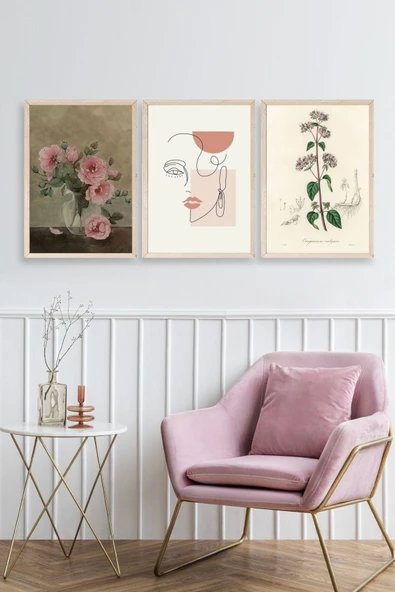 Çiçek Üçlü Ahşap Çerçeveli Tablo 50 x 70 - Resim 2