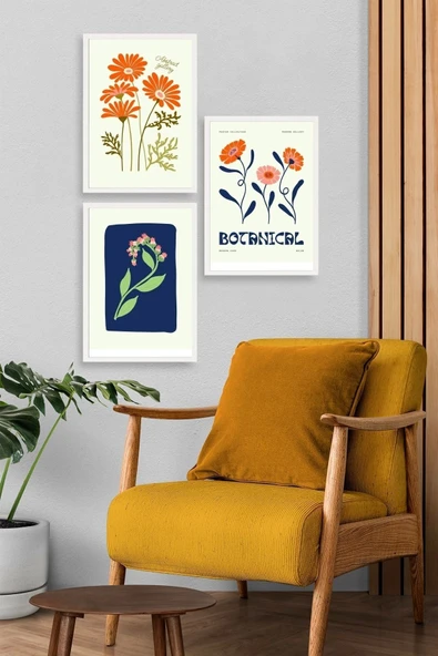 Botanik Üçlü Ahşap Çerçeveli Tablo 50 x 70 - Resim 3