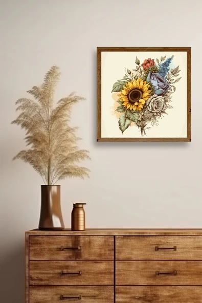 Ayçiçeği Ahşap Çerçeveli Tablo 50 x 50 - Resim 2